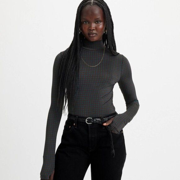 Levi's Mammoth Second Skin Top Mockneck Checkered Plaid - Picture 1 of 5